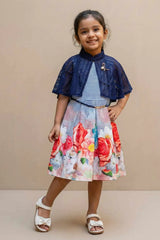 Navy Blue Floral Frock for Girls