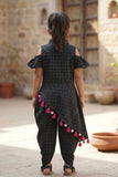 Black Checkered Dhoti Pants Set For Girls