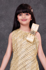 Girls Ivory Sequin Embellished One-Shoulder Mermaid Style Party Wear Gown