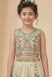 Cream Butterfly Embroidered Lehenga Choli Set For Girls