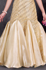 Girls Ivory Sequin Embellished One-Shoulder Mermaid Style Party Wear Gown