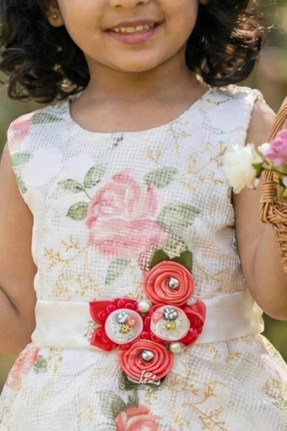 Ivory Floral Party Wear Frock for Girls