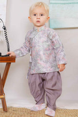 Purple Full Sleeve Sequins Embroidered Kurta Set For Boys