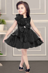 Black Frock With Bow Embellished And Sequin For Girls