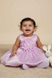 Lavender Organza Party Wear Dress with 3D Flower Appliqué For Girls