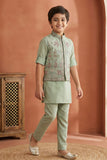 Mint Green Embroidered Kurta Set with Nehru Jacket For Boys