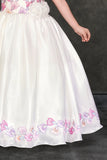 White Floral Embroidered Party Gown For Girls