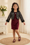 Wine Velvet Dress Set with Printed Shrug