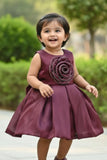 Plum Purple Rose Appliqué Party Wear Frock For Girls