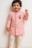 Elegant Pink Embroidered Sherwani Set For Boys