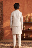 Boys Ivory Gold Embroidered Kurta Set with Nehru Jacket
