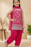 Rani Pink Embroidered Patiala Suit Set For Girls