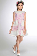 Pink Printed Casual Sleeveless Frock For Girls