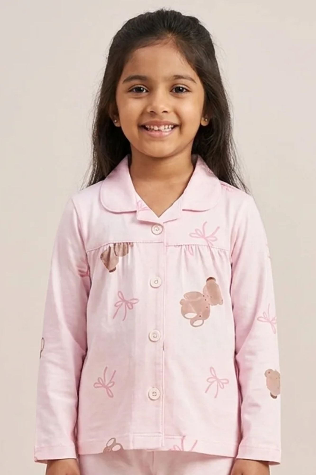 Girls Baby Pink Teddy Bear Print  Night Suit Set