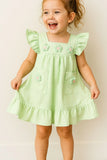 Casual Pastel Green Cotton Dress with 3D Flower Appliqué For Girls
