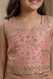 Girls Peach Embroidered Lehenga Choli Set with Dupatta
