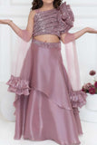 Mauve Organza Lehenga Choli And Dupatta For Girls