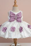 White & Pink Butterfly Bow Party Wear Frock for Girls