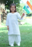 White Kurta Patiala Set with Chikankari Embroidery and Dupatta For Girls