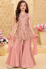 Girls Elegant Pink Floral Embroidered Palazzo Set