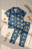 Blue Rainbow Print Night Suit Set For Girls