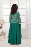 Teal Green Embellished Palazzo Set with Printed Jacket and Dupatta For Girls