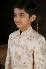 Boys Cream Bandhgala Jodhpuri Set With Intricate Floral Embroidery