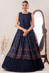 Navy Blue Sequin And Mirror Work Lehenga Choli Set For Girls