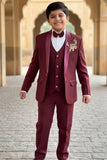 Maroon Premium Embroidered 5-Piece Suit Set For Boys
