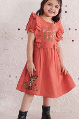 Stylish Orange Casual Frock With Bow Embellished For Girls