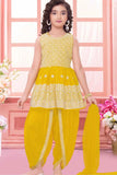 Yellow Sequins Embroidered Dhoti Set With Peplum Kurti And Dupatta For Girls