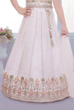 Cream Embroidered Lehenga Choli with Dupatta For Girls