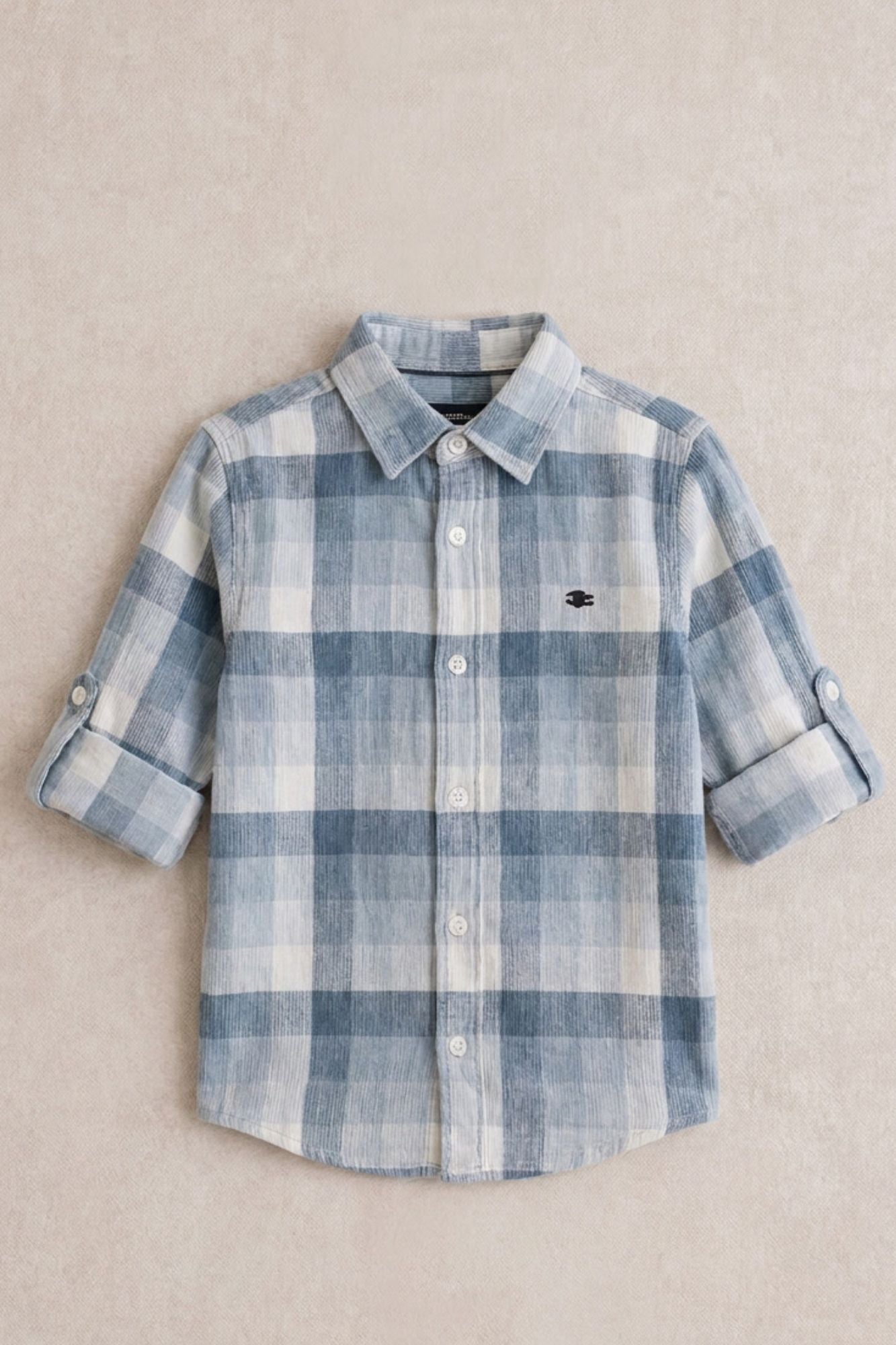 Boys Light Blue & White Checked Full Sleeve Casual Shirt