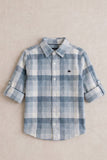 Boys Light Blue & White Checked Full Sleeve Casual Shirt