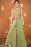 Pista Green Embroidered Palazzo Set For Girls