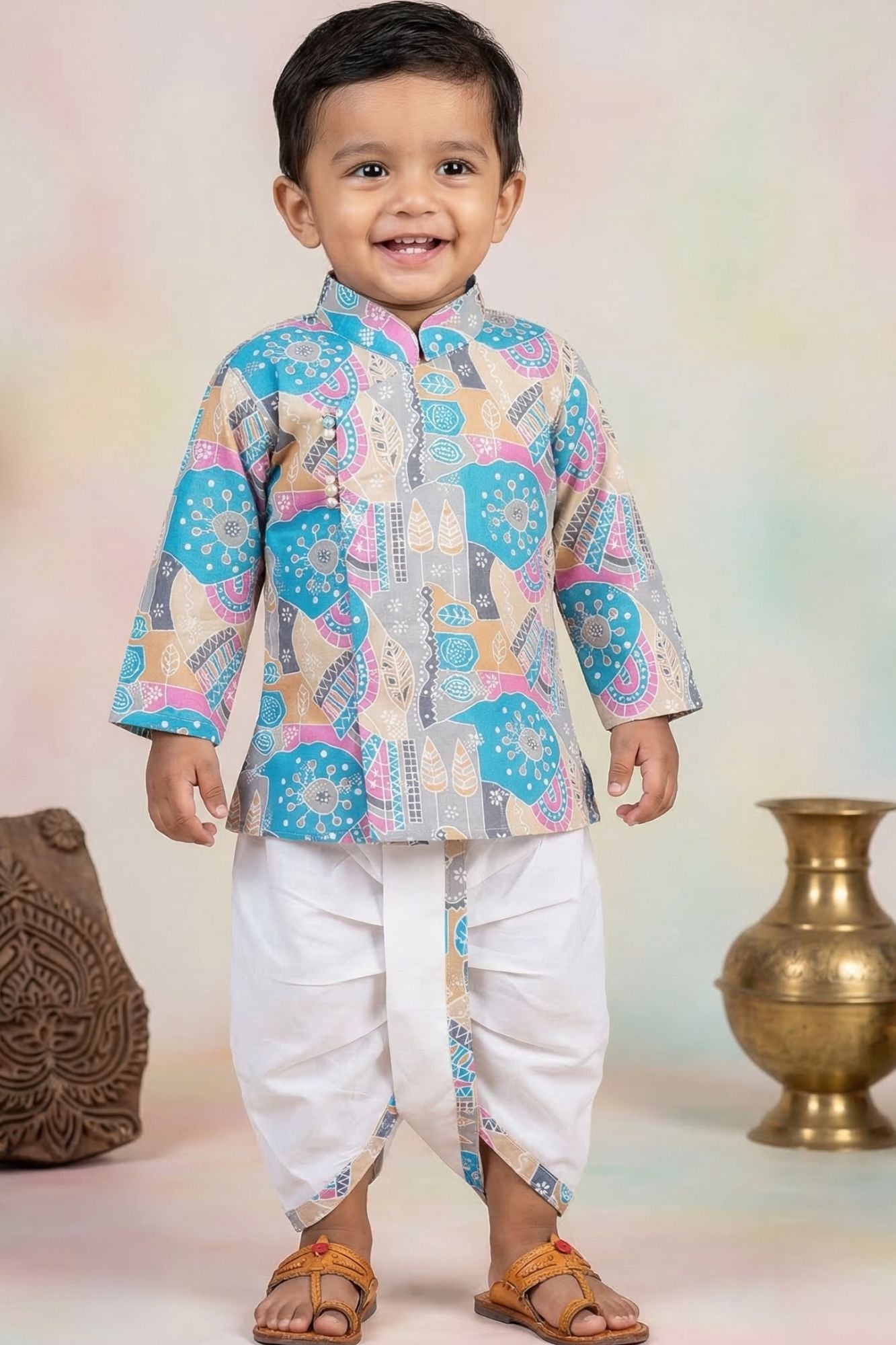 Multicolor Printed Dhoti Set For Boys