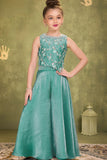 Aqua Blue Organza Palazzo Set with Bead & Sequins Work Top For Girls