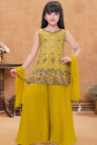 Mustard Yellow Embroidered Palazzo Set with Dupatta For Girls