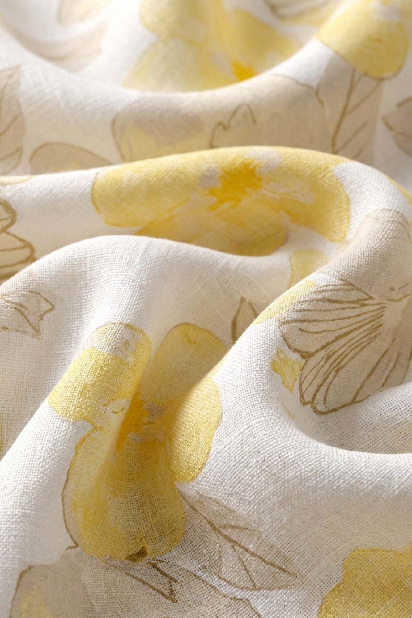 Yellow Tropical Floral Printed Pure Linen Shirt