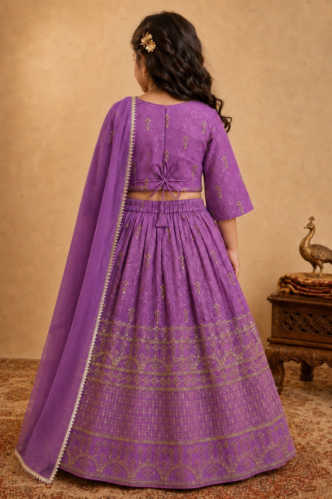 Lavender Floral Arch Embroidered Lehenga Choli with Dupatta