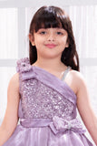 Lavender Party Wear Frock With Sequined Statement Bow