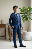 Blue Embroidered 5-Piece Suit Set For Boys