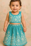 Blue Embroidered Lehenga Choli Set For Girls