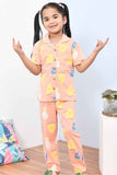 Soft & Comfy Peach Cartoon Print Night Suit Set for Girls