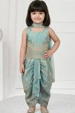 Sky Blue Embroidered Dhoti Skirt Set with Dupatta For Girls
