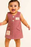 Dusty Pink Corduroy Dress With Cute Patchwork For Girls