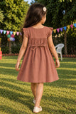Girls Brown Crochet Flower Sailor Collar Dress
