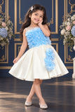 Stylish Blue And Cream Ruffled Frock For Girl