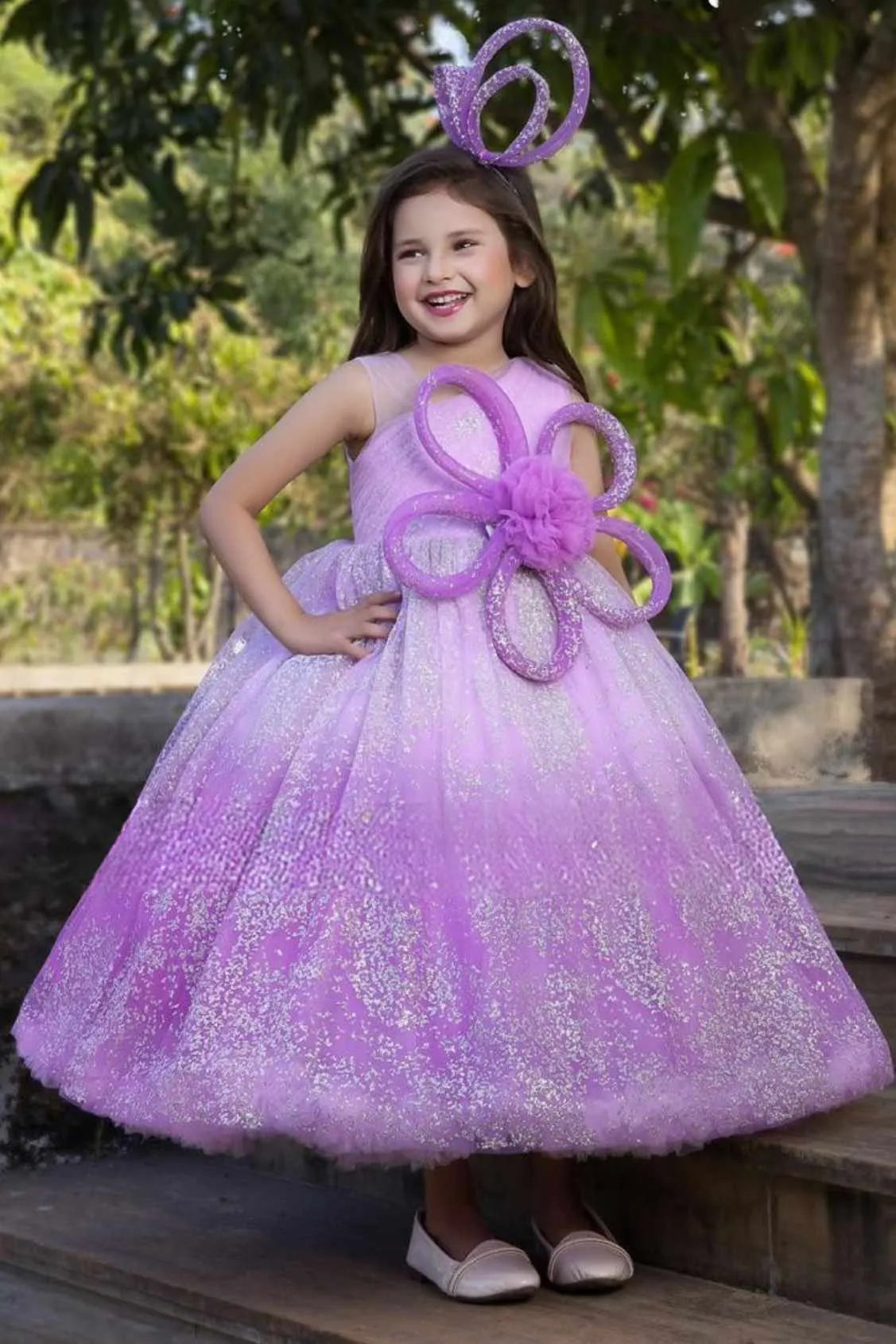 Lilac Sparkle One-Shoulder Party Gown for Girls
