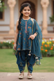 Girls Teal Blue Printed Kurti with Dhoti Pants Set